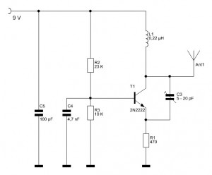 Circuit drawing of a simple VHF tracking device