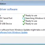 The Driver Software Installation dialog that pops up when the development board is connected to the PC for the first time