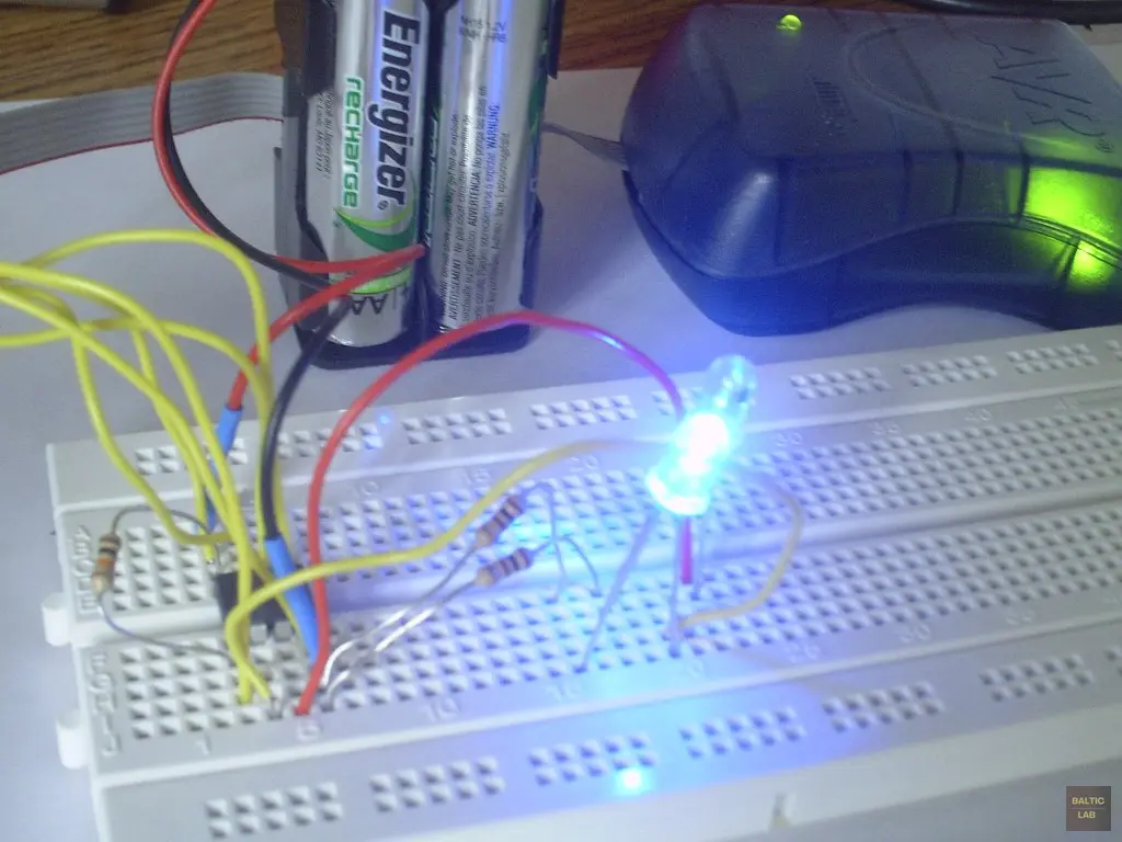 Police strobe light prototype on breadboard