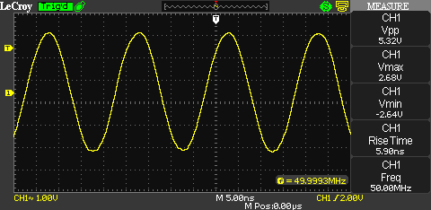50 MHz sine wave, generated with the WaveStation 2052