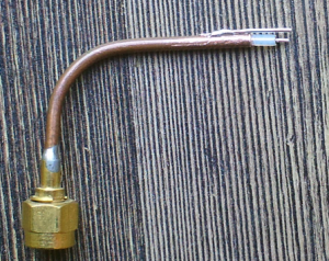 Cut off semi-rigid coax cable with ground lead as improvised GHz probe