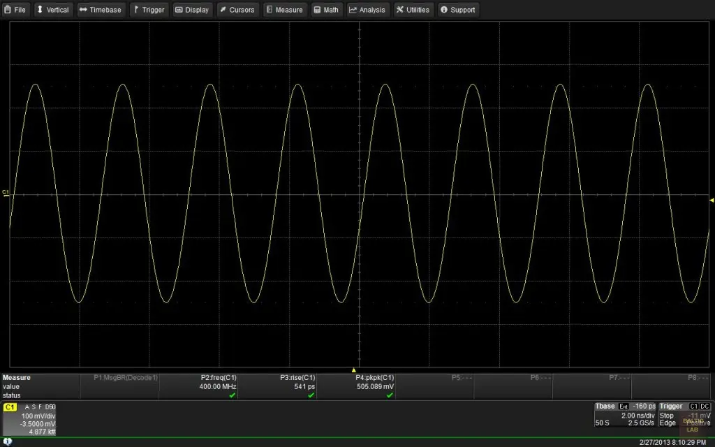 400 MHz sine wave output of a PLL synthesizer