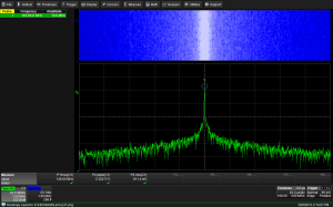 Output spectrum of a Abracon ASDMB programmed to 145.565 MHz viewed on a Teledyne LeCroy HDO4024