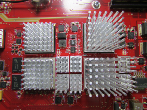 Channel 1 & 2 FPGA section with heat-sinks on the SDRAM