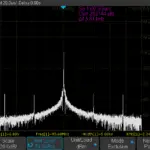 ICS501 output spectrum, 15.1 MHz input clock, 90.6 MHz output. Horizontal scale: 2 MHz / division, vertical scale: 20 dB / division