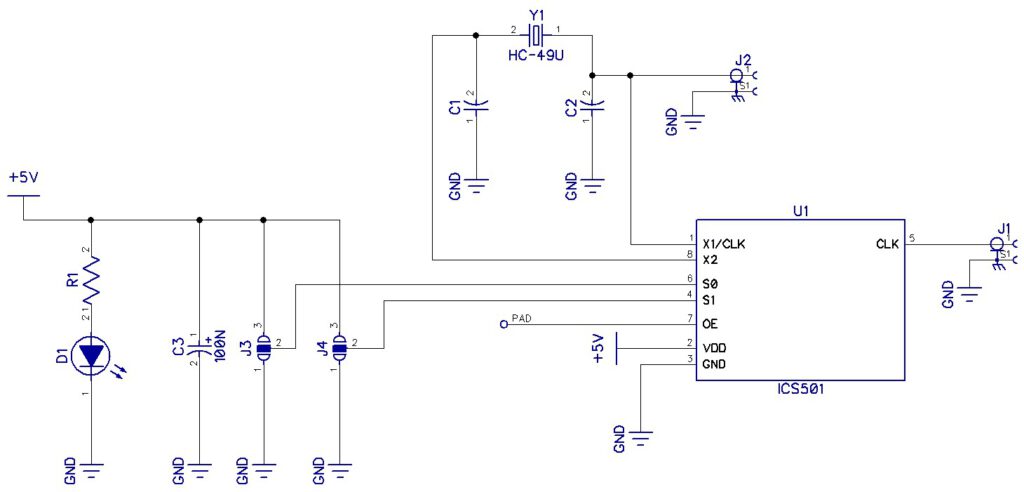 Schematic of the quick and dirty ICS501 breakout board