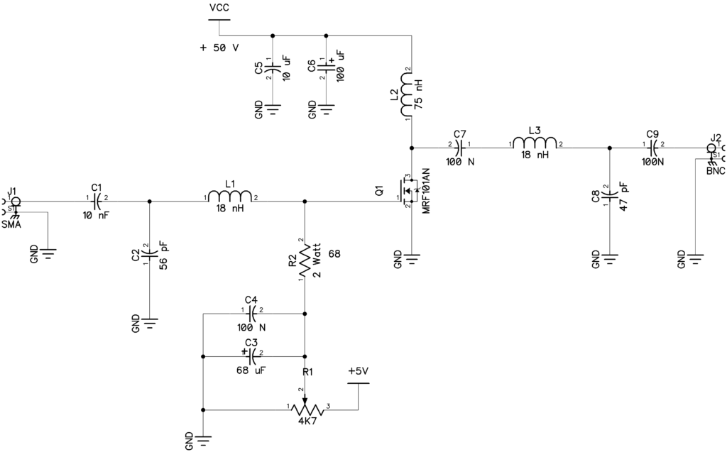 Schematic of the LDMOS VHF Power Amplifier Prototype