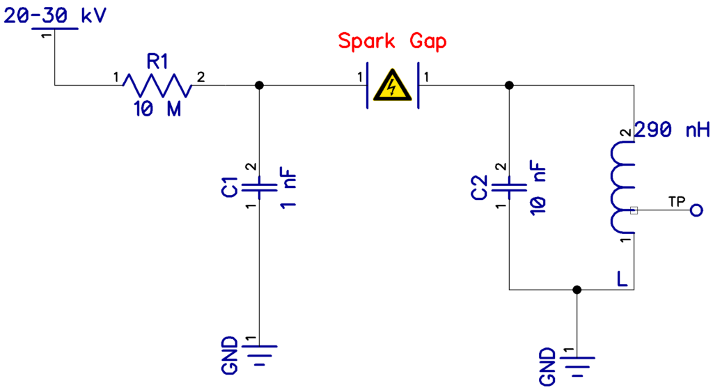Simple spark gap transmitter with an emission frequency of around 3 MHz.