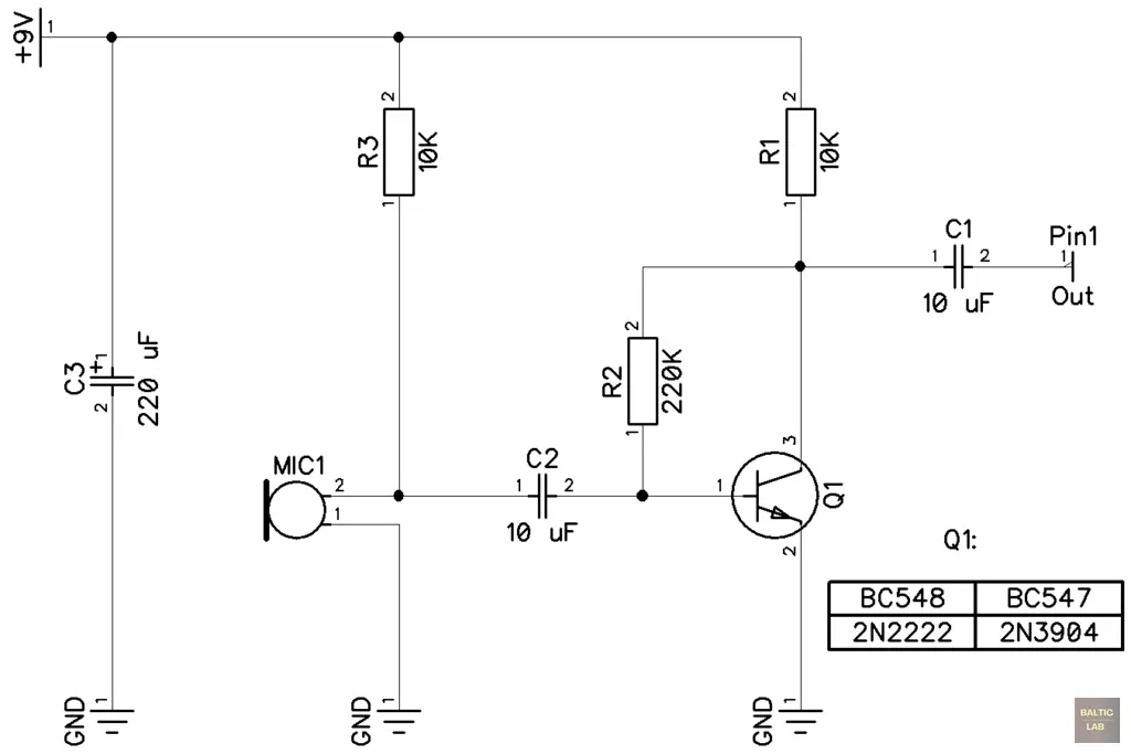 Simple Electret Microphone Preamplifier Circuit