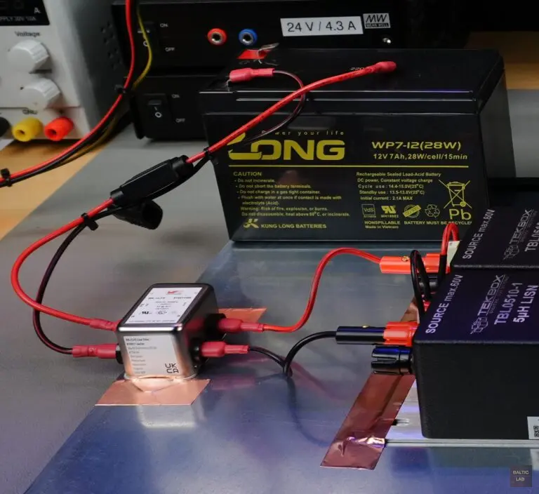 Sealed lead-acid battery with in-line fuse used as an alternative low-noise power supply source